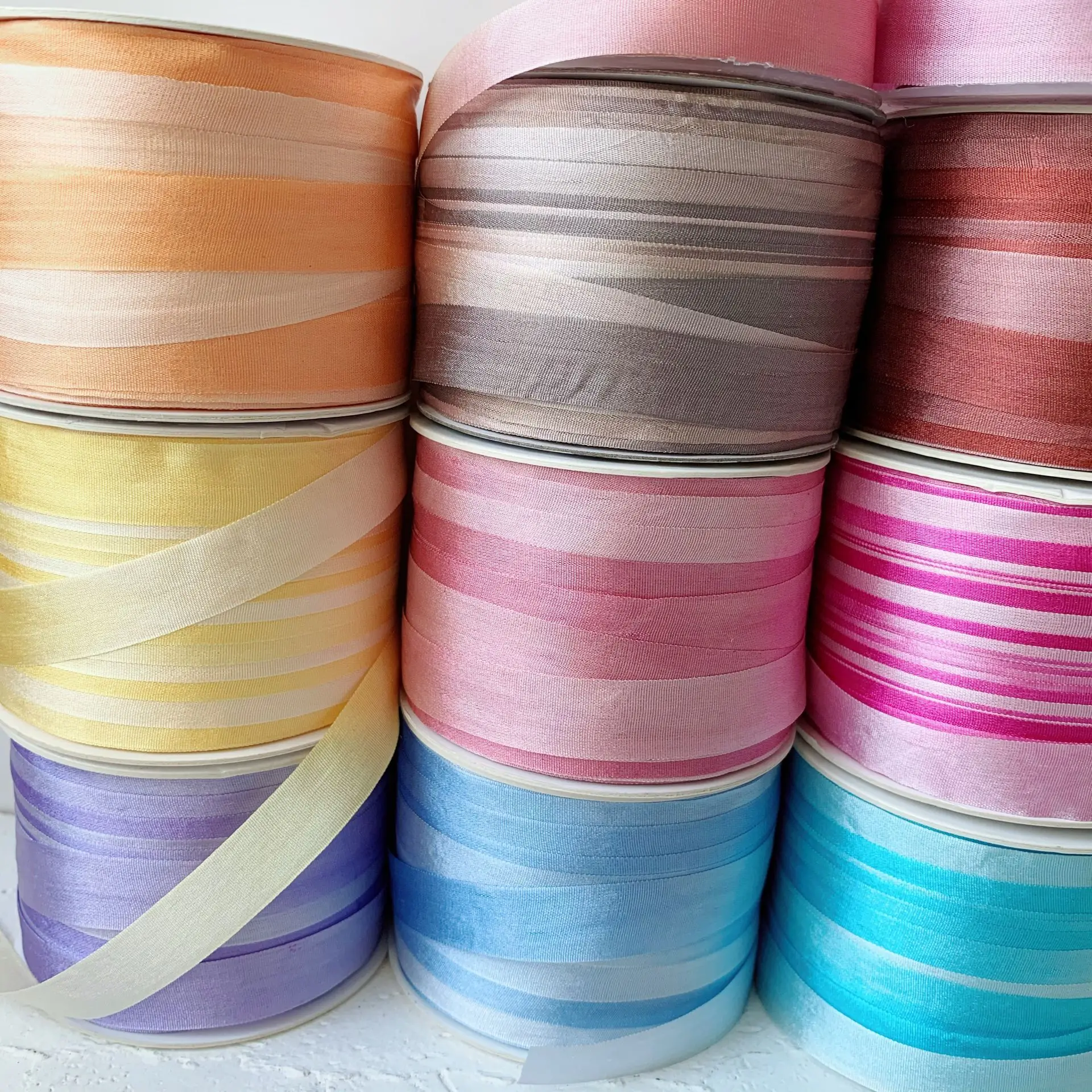 New arrived 13mm variegated 100% pure silk embroidery ribbon thin taffeta high quality silk ribbon Anya Ribbon Handcraft