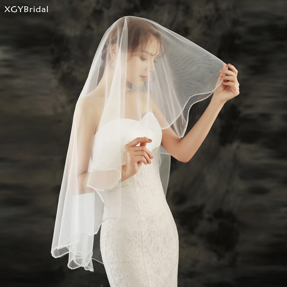 New Arrival Beaded Edge Wedding Veil One Layer White Ivory Voile 2023 Veil Wedding Accessories Vestido De Noiva