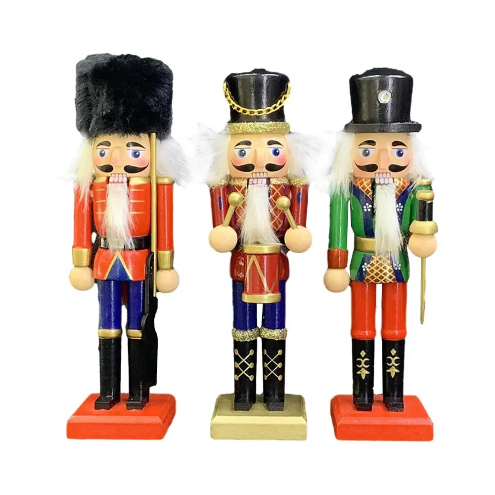 3Pcs/Set 20cm Wooden Nutcracker Figurine Wood Nutcracker Soldier Model Home Decor Christmas Ornaments Decoration Dolls