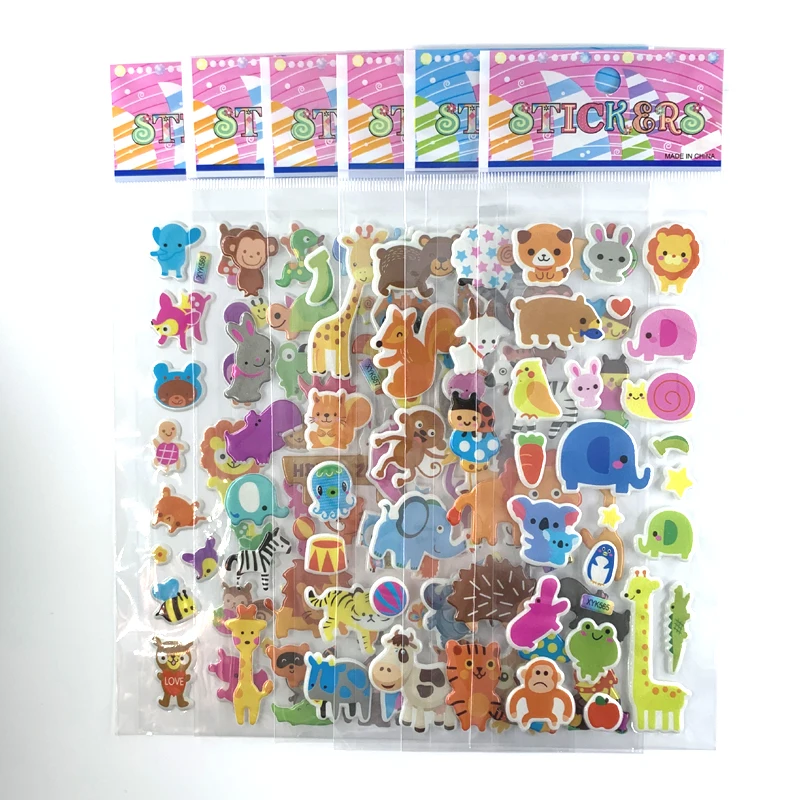 12 Sheets/Set Cute Animal Mini 3D Sticker for Kids Boys Girls DIY Toy Scrapbooking Puffy PVC Stickers Children's Gift