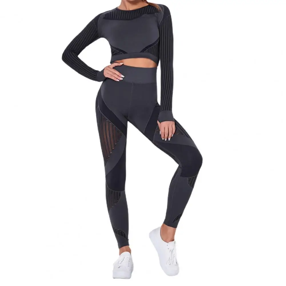 

Women Pants Sets Yoga Outfit Seamless Two Piece Striped Blouse Leggings Set Tracksuit Matching Pant Sets