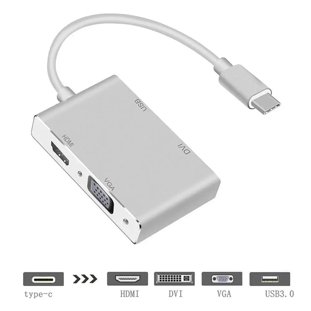 

Новый концентратор USB C 4 в 1, USB Type C, расширение до 4K HDMI, DVI, VGA, USB3.0 Plug and Play для большинства устройств USB C Macbook Pro, Dell XPS.