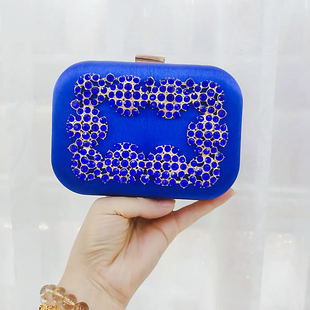 Chaliwini Royal Blue Clutch Bag Women  Clutch Purse Evening Bag Crystal Wedding Purse and Handbag Exquisite Chain Shoulder Bag