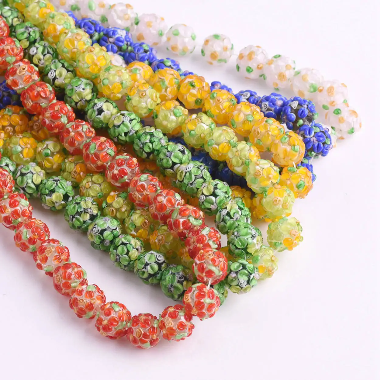 

5pcs 12mm Round Charms Flower Petals Handmade Lampwork Glass Loose Beads for Jewelry Making DIY Crafts Findings