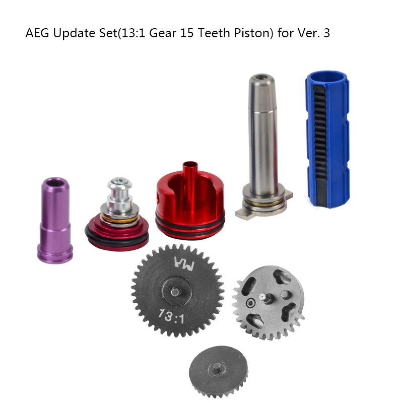 AEG Upgrad Set 13:1 Super High Speed Gear 14/15 Teeth Piston Cylinder/Piston Head Spring Guide Nozzle Tune-Up Kit For Ver. 3 AK