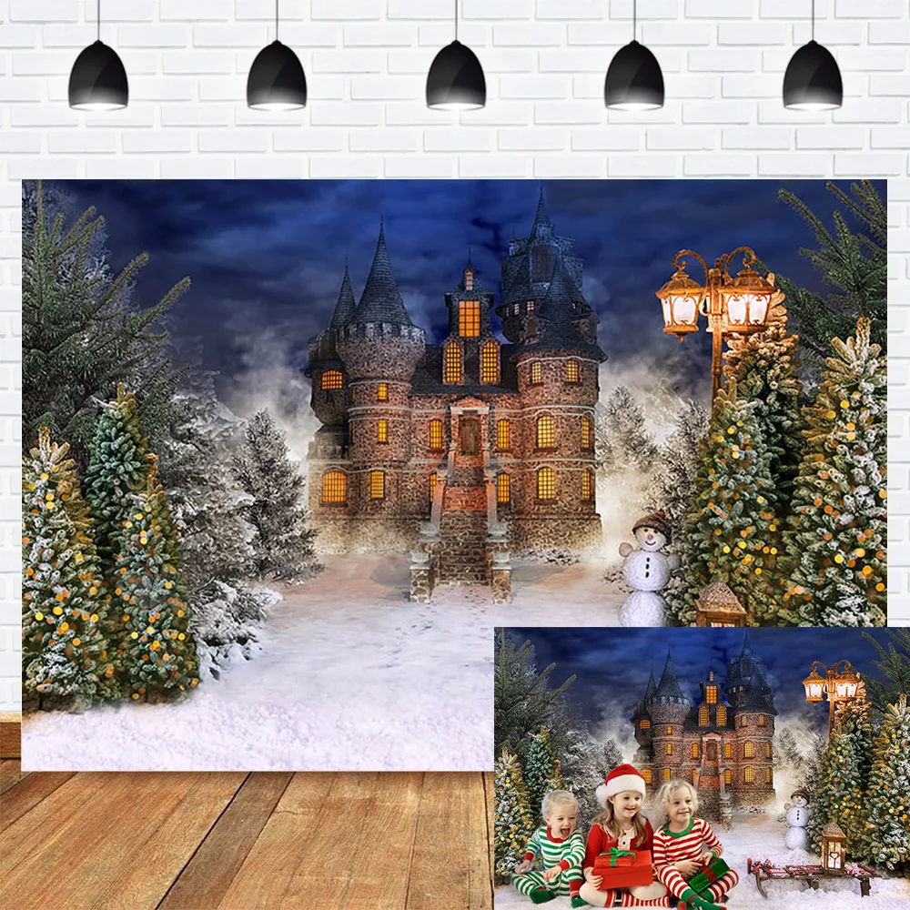 

Christmas Party Backdrop for Photography Castle Winter Newborn Baby Birthday Photo Background Photocall Snow Snowman Photography