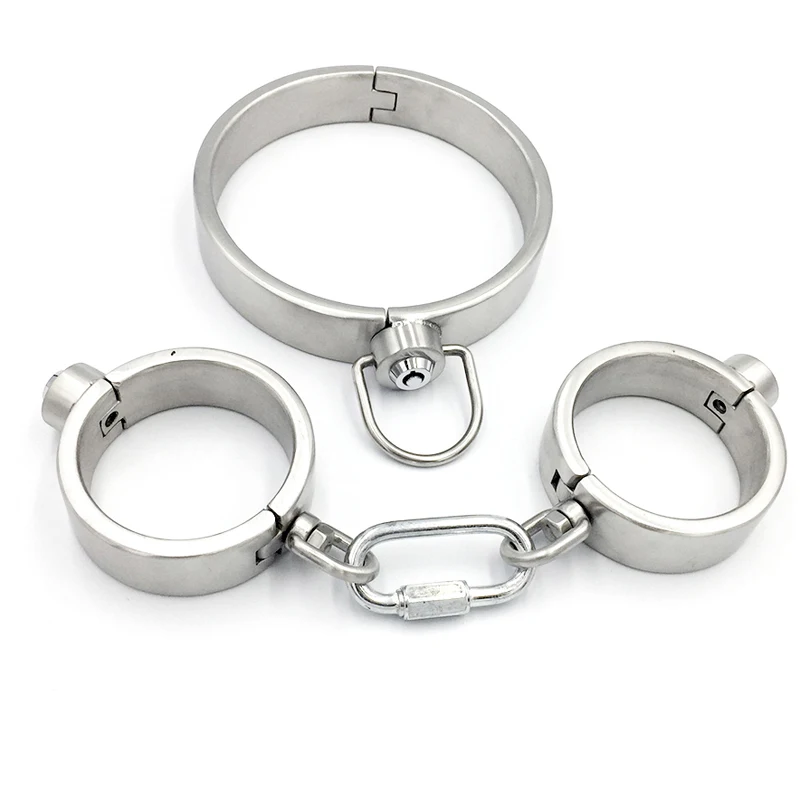 

Stainless Steel Hand Cuffs Neck Collar Adult Games BDSM Bondage Set Metal Handcuffs Slave Restraints Sex Toys For Couples Women