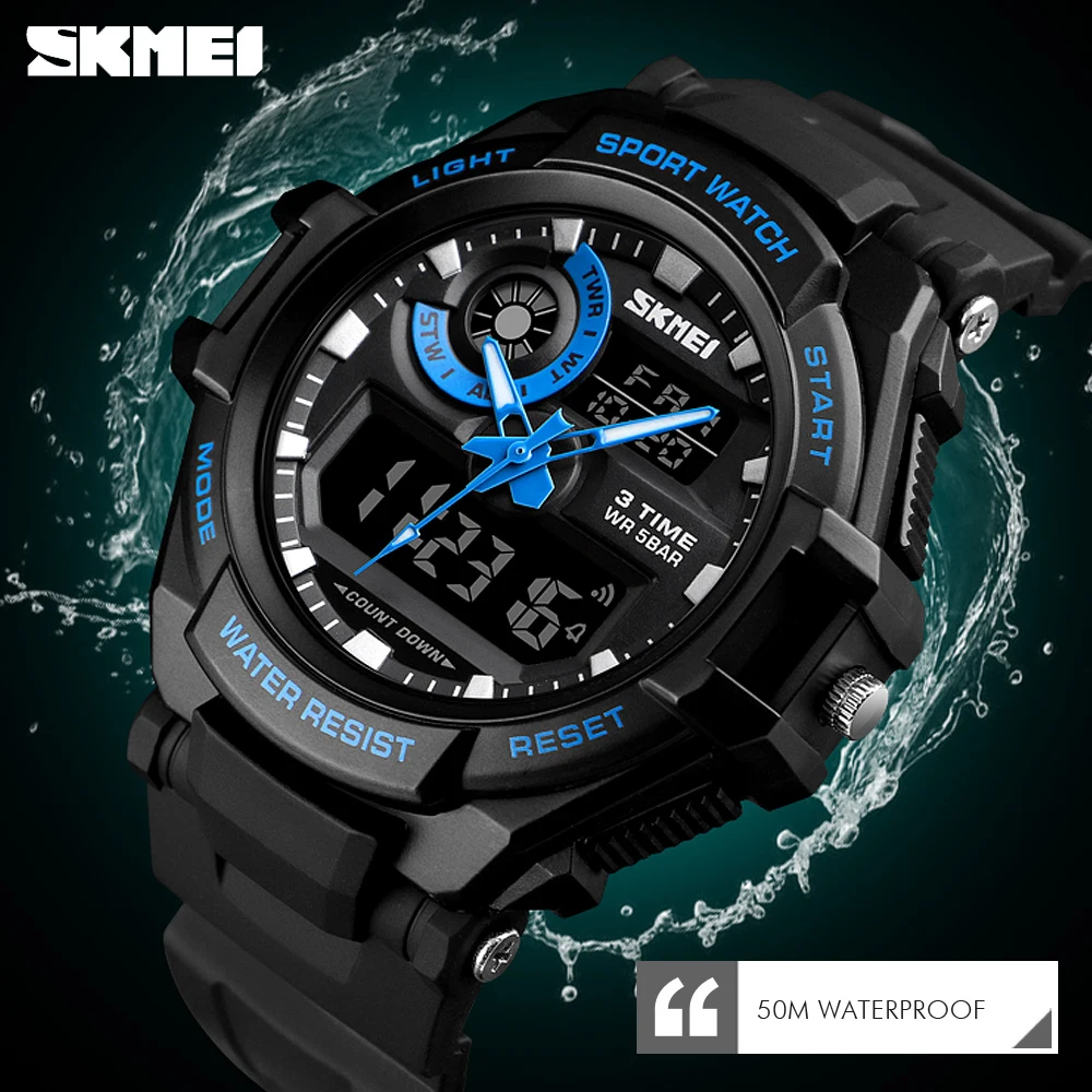 SKMEI Luxury Men Quartz Watch Military Chrono Sport Digital Wristwatch Outdoor Waterproof 3 Time Clock Male Relogio Masculino