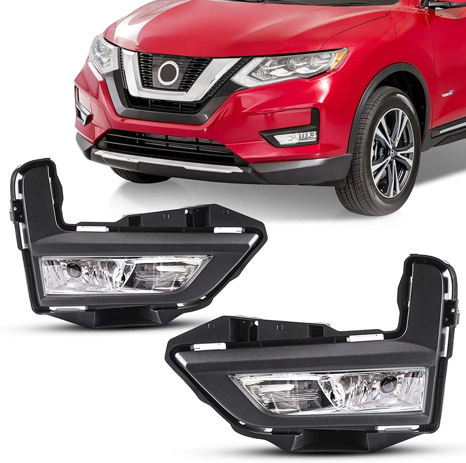 

For NISSAN ROGUE/X-TRAIL 2017 2018 2019 2020 Fog Lights Assembly Direct Replacement Right& Left Side w/Bulb Switch Wire Bezel