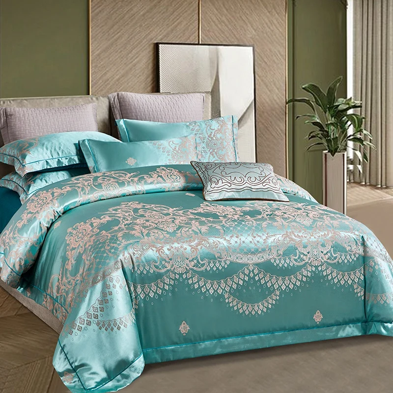 Green Jacquard Satin Cotton Bedding Set Luxury Europe Noble Bedclothes Bed Set Duvet/Quilt Cover Bed Sheet Pillowcases