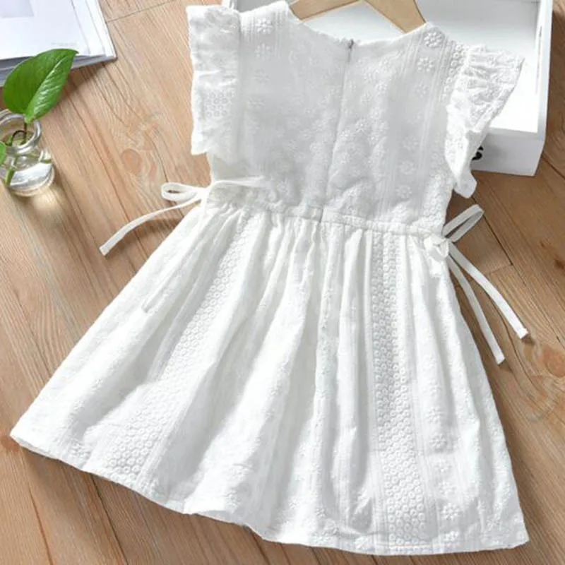 Summer Kids Party Dresses Baby Girls Princess Dress Cotton White Sleeveless Embroidery Casual Fashion Clothes