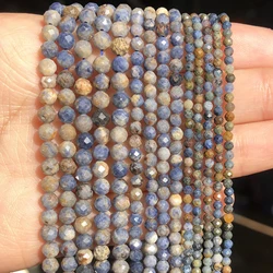 Small Faceted Blue Sapphire Beads Natural Stone 2 3 4mm Round Loose Spacer Waist Beads for Jewelry Making Bracelet DIY Handmade