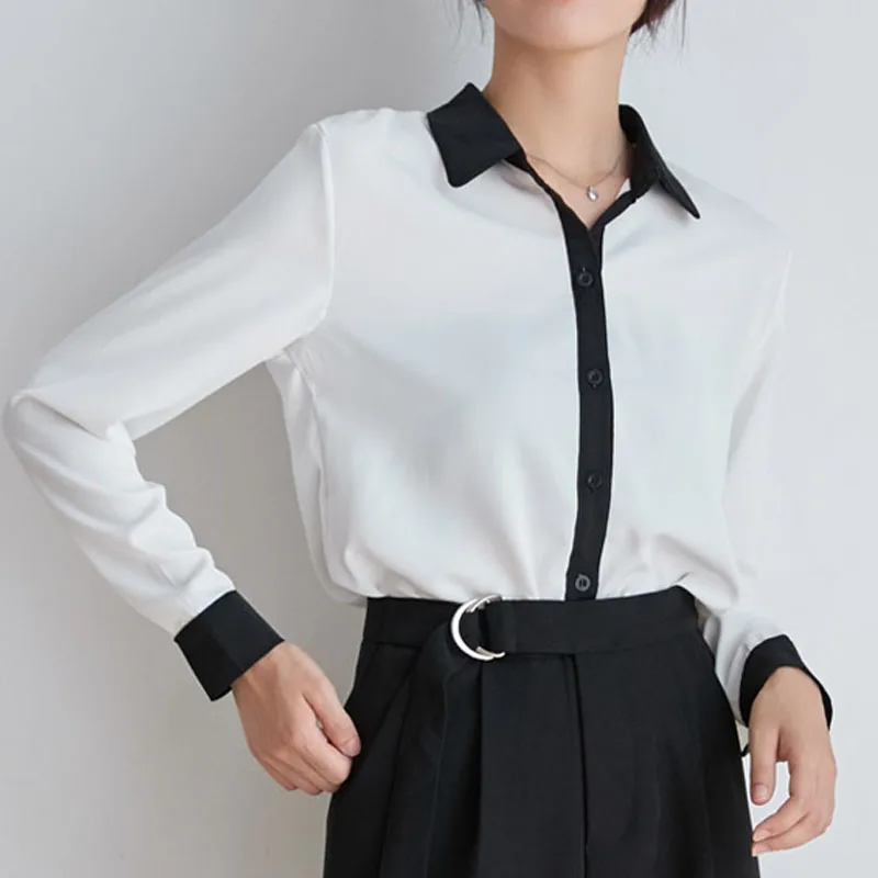 Chiffon Shirt Office Workers Black Long Sleeve Bottomed Top for Women Blouse V-Neck Ladies Tops Mujer Blusas White Button 1294