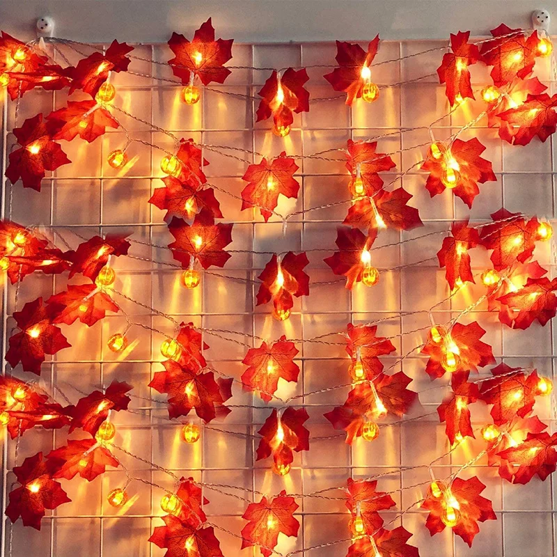 

1.5M 3M 10/20LED Pumpkin Maple Leaf String Lights Halloween Decorative Fairy Lights Battery Operated Garland Lamp For Party Room