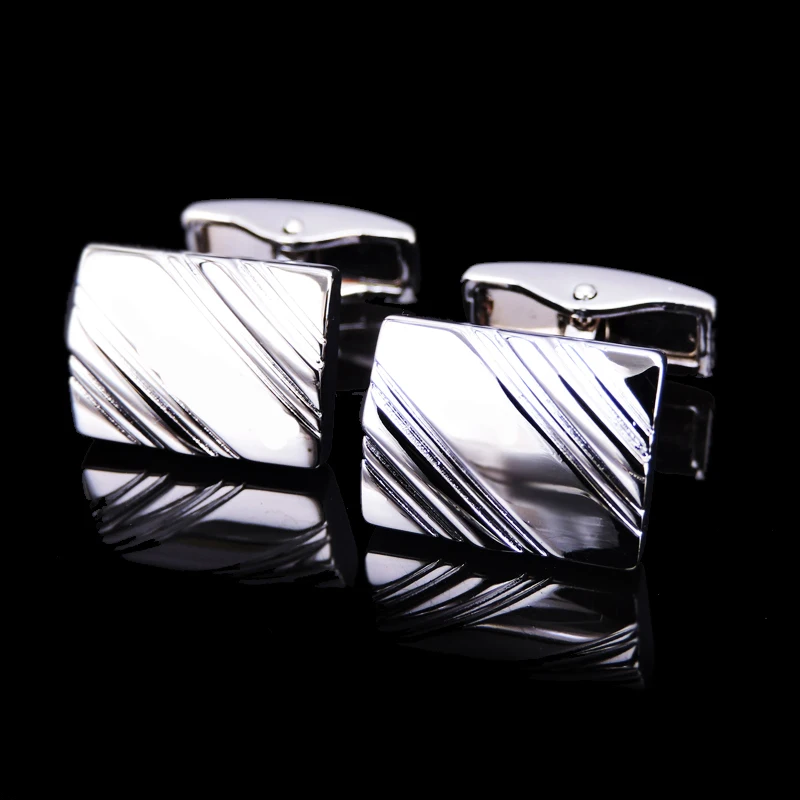 High quality hand polished laser metal Cufflinks Golden Silvery Black button Smooth textured cuffs French Cuff-links for men