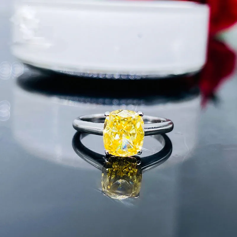 Solid 18K Gold 1.5ct yellow Moissanite Diamond Ring D color VVS With national certificate