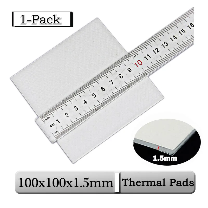 1 Piece Gdstime 100mmx100mmx1.5mm White Thin Thickness CPU Cooler Pad 100x1.5mm 15mm Cooling Conductive Silicone Thermal Pad