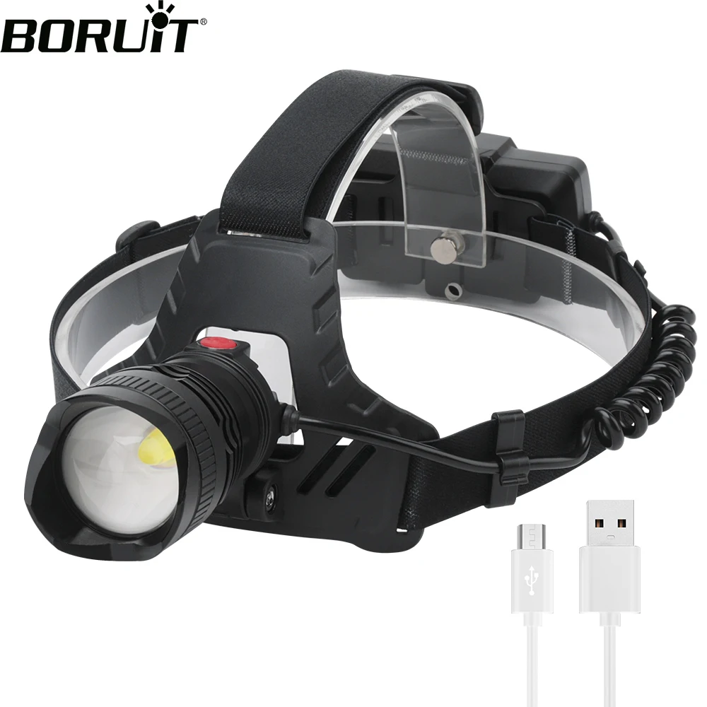 BORUiT Super Bright P50 LED Headlamp Zoomable USB Rechargeable 18650 Headlight Waterproof Camping Fishing Head Torch Lantern