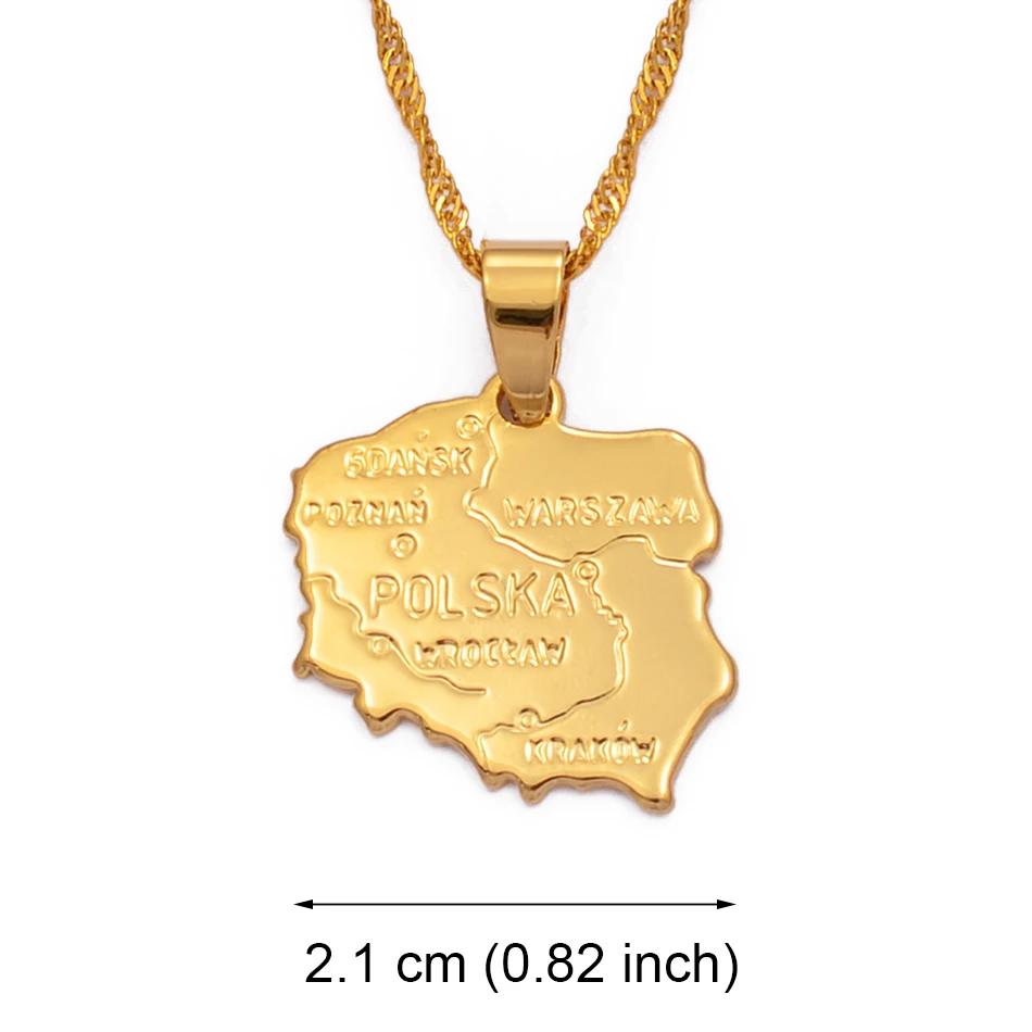 Anniyo map polska necklace pendants for women gold color jewelry map of poland  chain fashion #004010