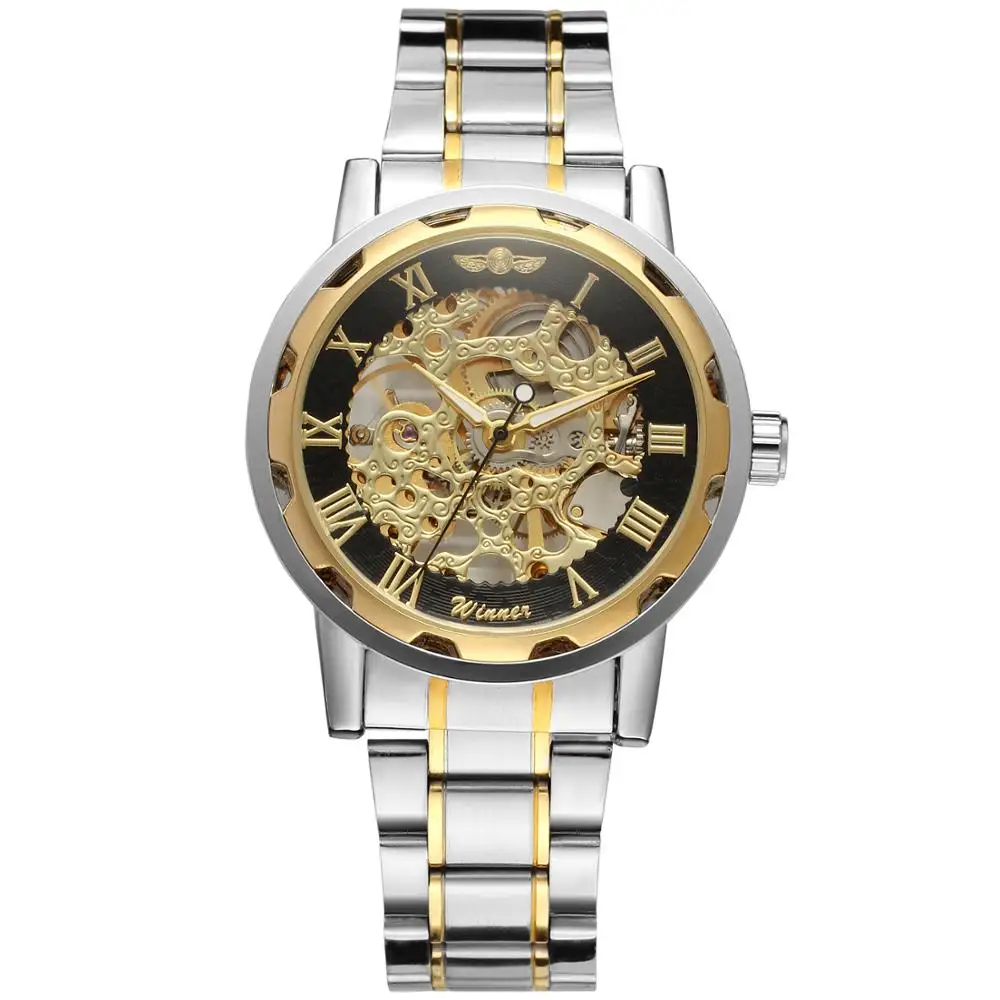 

WINNER Fashion trend men's and women'watch hollow creative design watches stainless steel strap automatic mechanical watches