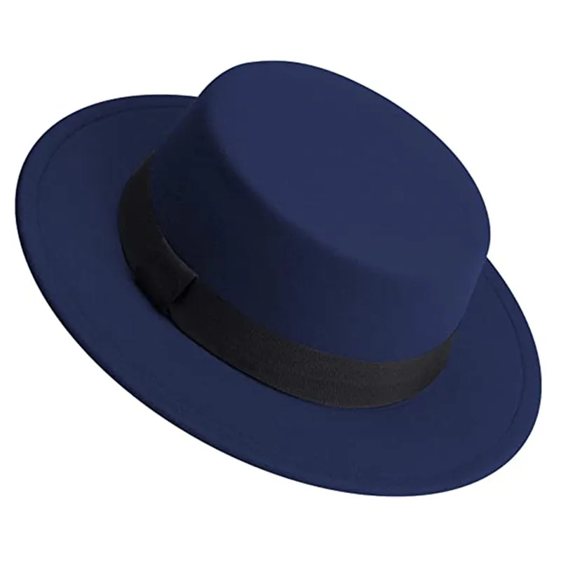 Mannen Vrouwen Witte Fedora Hoed Platte Top Hoed Vilt Varkensvlees Taart Hoed Brede Rand Kerk Derby Cap Winter wol Jazz Panama hoed groothandel