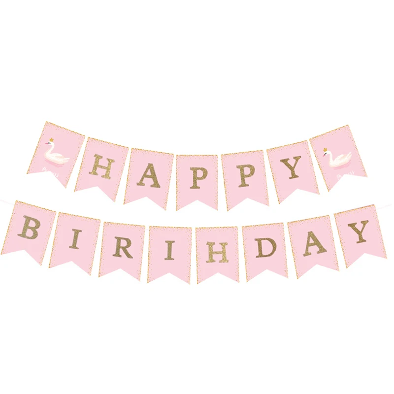 

Pink Swan Happy Birthday Banner for Kids Girls Birthday Party Decorations Home DIY Background Decor