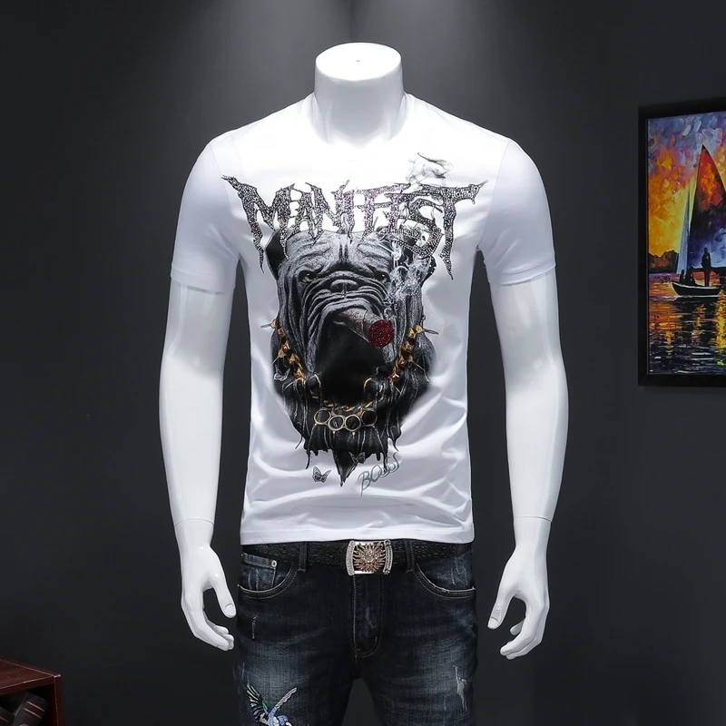 Fashion Korean Camiseta Club Party Cloth Homme Hombre Manga 2020 Spring Tee Male Animal Print Short Sleeve T Shirt