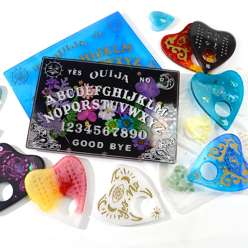 Gothic Witchcraft Ouija Board Heart Planchette Pendant Keychain Resin Mold Epoxy Silicon Mould For Jewelry DIY Craft