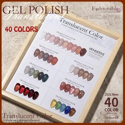 Vendeeni 40 Colors Set Translucent Jelly Nail Gel Polish 15ml Lasting Ice Penetration Pink Crystal Varnish Soak Off Gel Nail Art