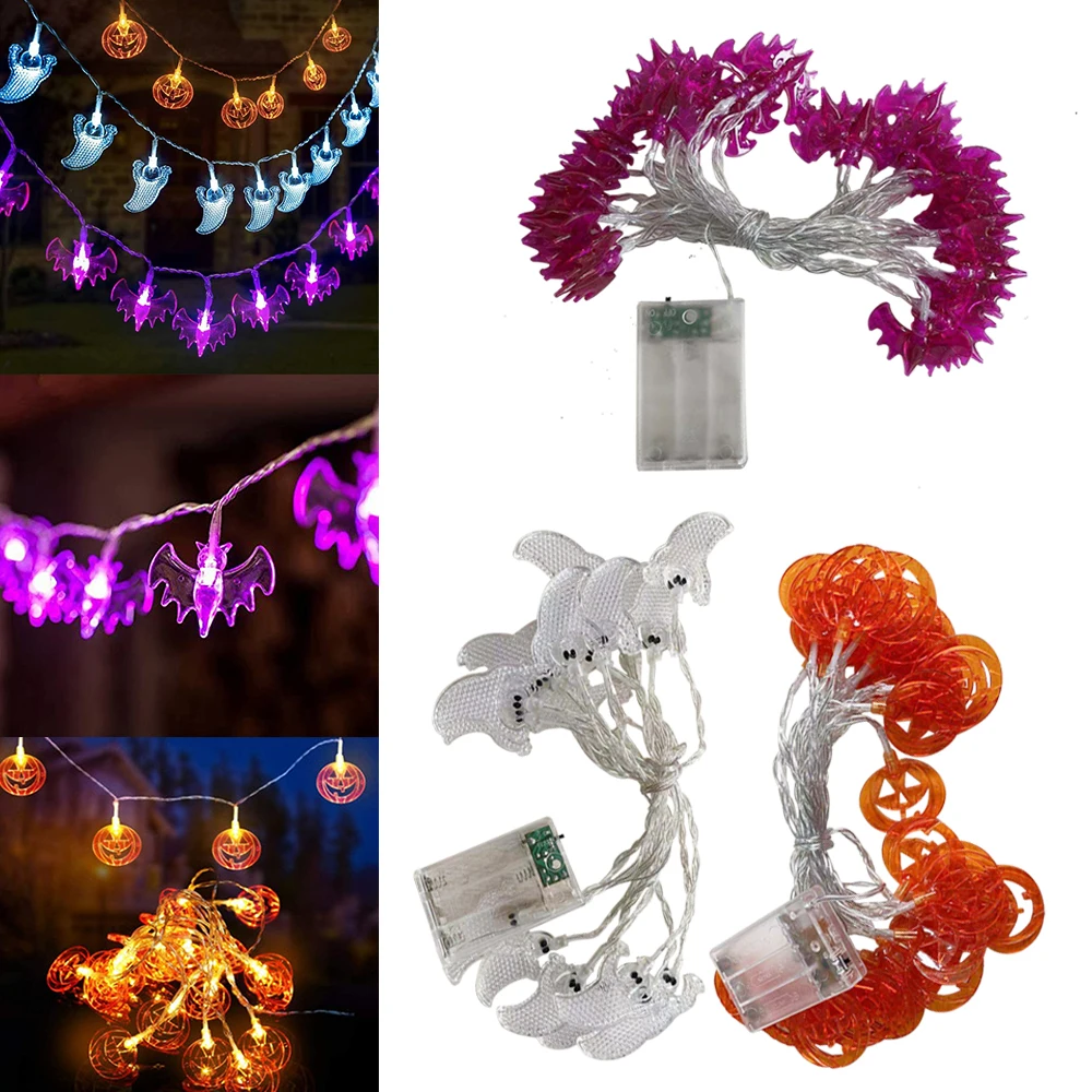 Guirnalda de luces Led para decoración del hogar, lámpara colgante de 1,5 M, 10Led, con forma de murciélago, calabaza, fantasma, adorno para fiesta de Halloween