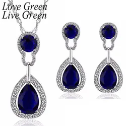 Water Drop Austrian Crystal Blue Jewelry Sets Earring Necklace Set Jewelry Omega Turkish Indian Cubic Zirconia Jewelri Wedding