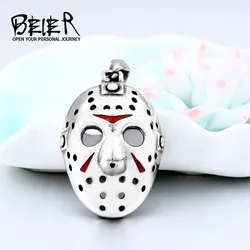 BEIER Stainless Steel Biker Jason Voorhees Hockey Halloween pendant necklace with red color Antique Cool Jewelry BP8-362