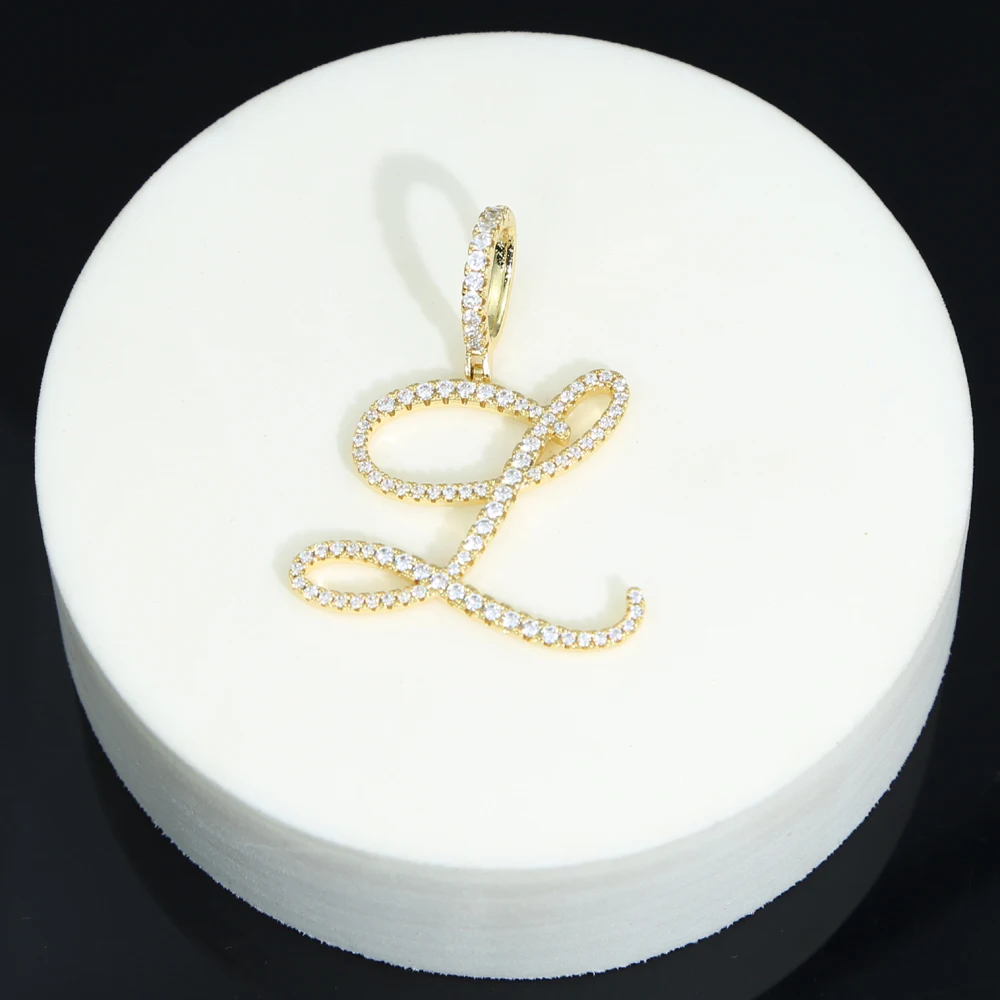 2026 Neue A-Z Kursivbuchstaben Namensanhänger Halskette Iced Out Bling 5A Kubikzirkonia CZ Silberfarbene Buchstaben Charms Hip Hop Schmuck – Detail 5