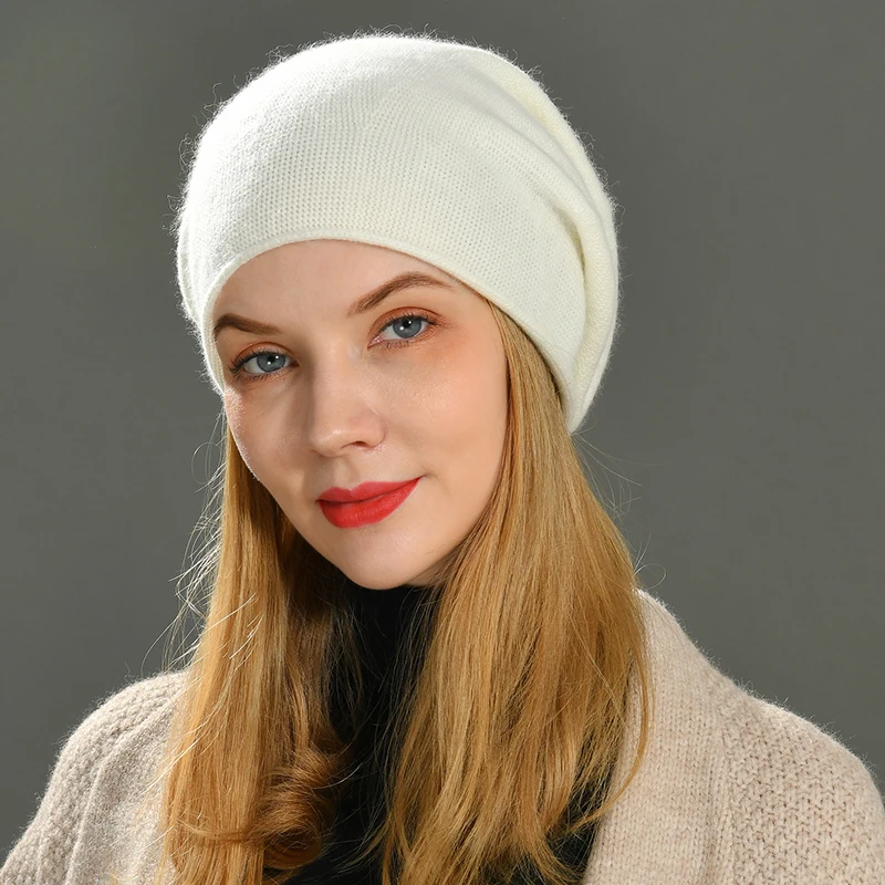 Women Slouch Beanies Skullies High Quality Female Solid Cashmere Wool Knit Beanie Hat Girl Winter Warm Bonnet Outdoor