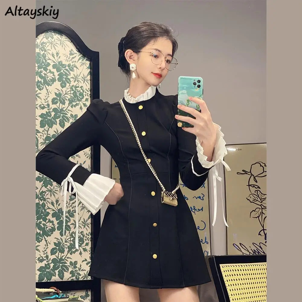 

Mini Dress Women Spring Design Sexy Skinny Patchwork Popular Long Sleeve Vestidos Party Elegant Aesthetic All-match Chic Clothes