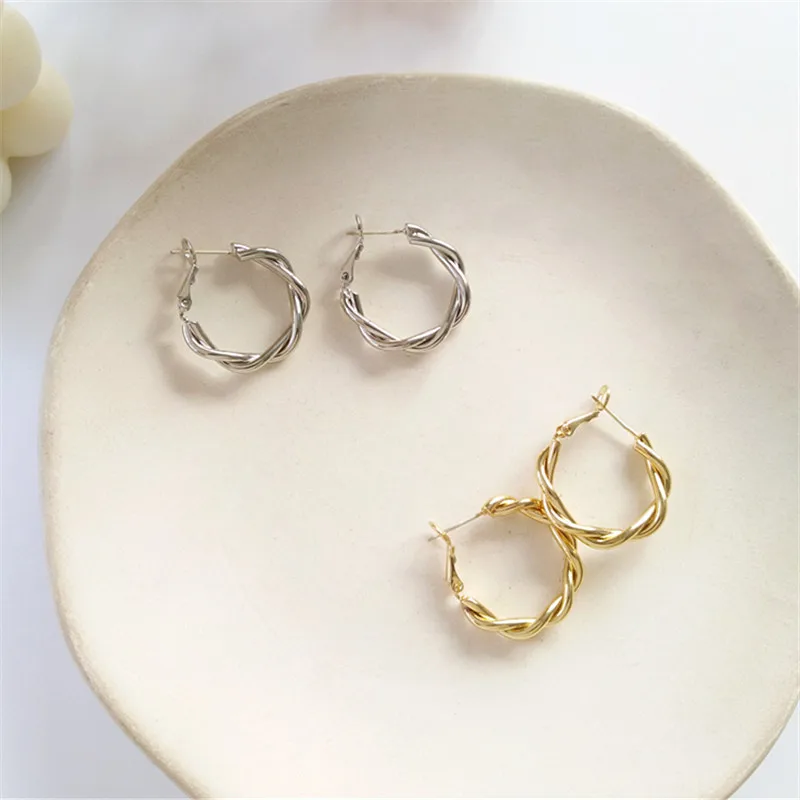 Boucles d'oreilles géométriques rétro en métal doré pour filles, Corée du Sud, Forme C, Déformation géométrique, Pendentif, Cadeau de mariage, 2019
