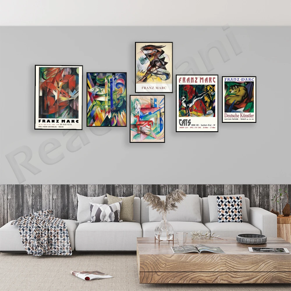 Museum prints, landscapes and animals created by Franz Marc in 1914, German modernist art printed color decorative poster
