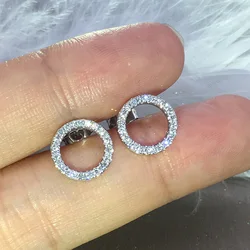 Huitan Delicate Hollow Out Circle Stud Earrings Full Paved CZ Stone Simple Stylish Women's Earring Daily Collocation Accessories