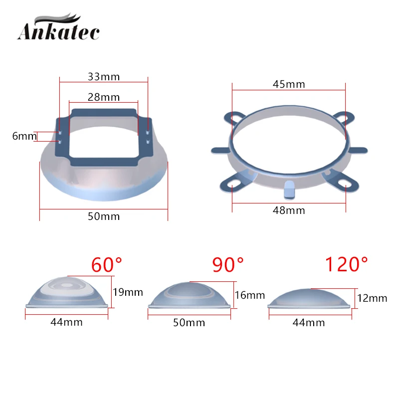 1 セット 44 ミリメートル led レンズ光学ガラス 60 90 120 度リフレクターコリメータ固定ブラケット 20 ワット 30 ワット 50 ワット 100 ワット cob ハイパワーチップ