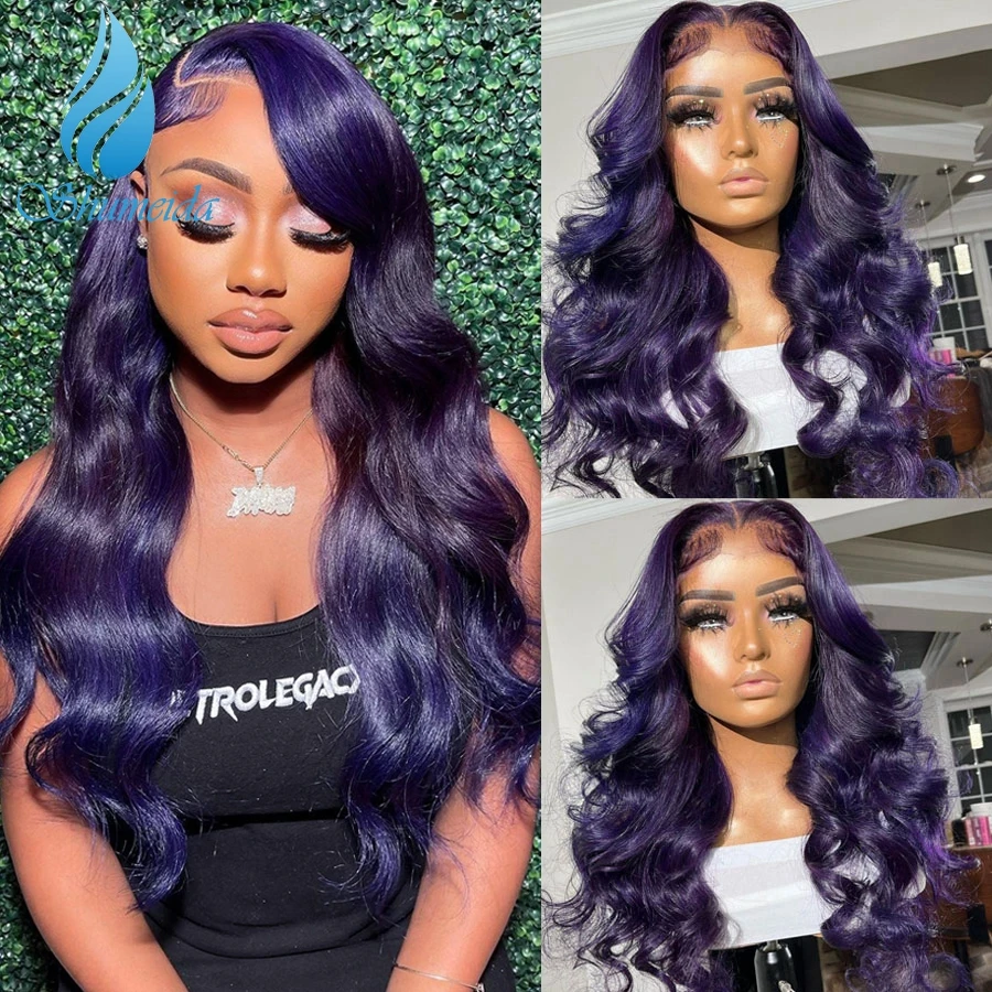 Shumeida Purple Color 13*6 Lace Front Wig Brazilian Remy Human Hair Gluelss Wigs for Women PrePlucked Hairline With Baby Hair