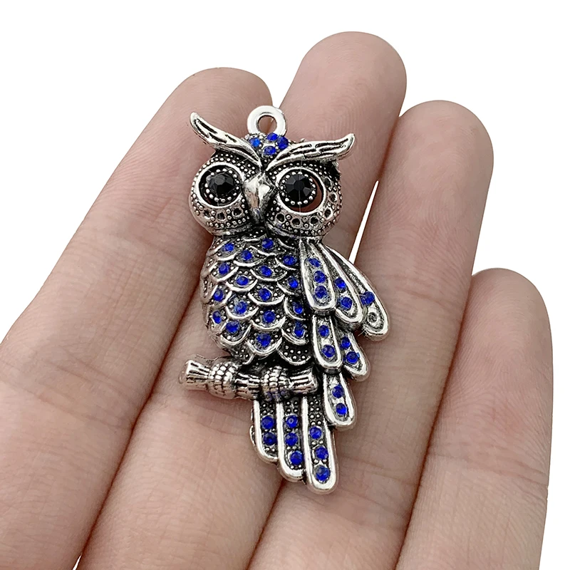 5 x Tibetan Silver Birds Owl With Rhinestone Charms Pendants for DIY Jewelry Necklace Making Findings Accessories 45x25mm