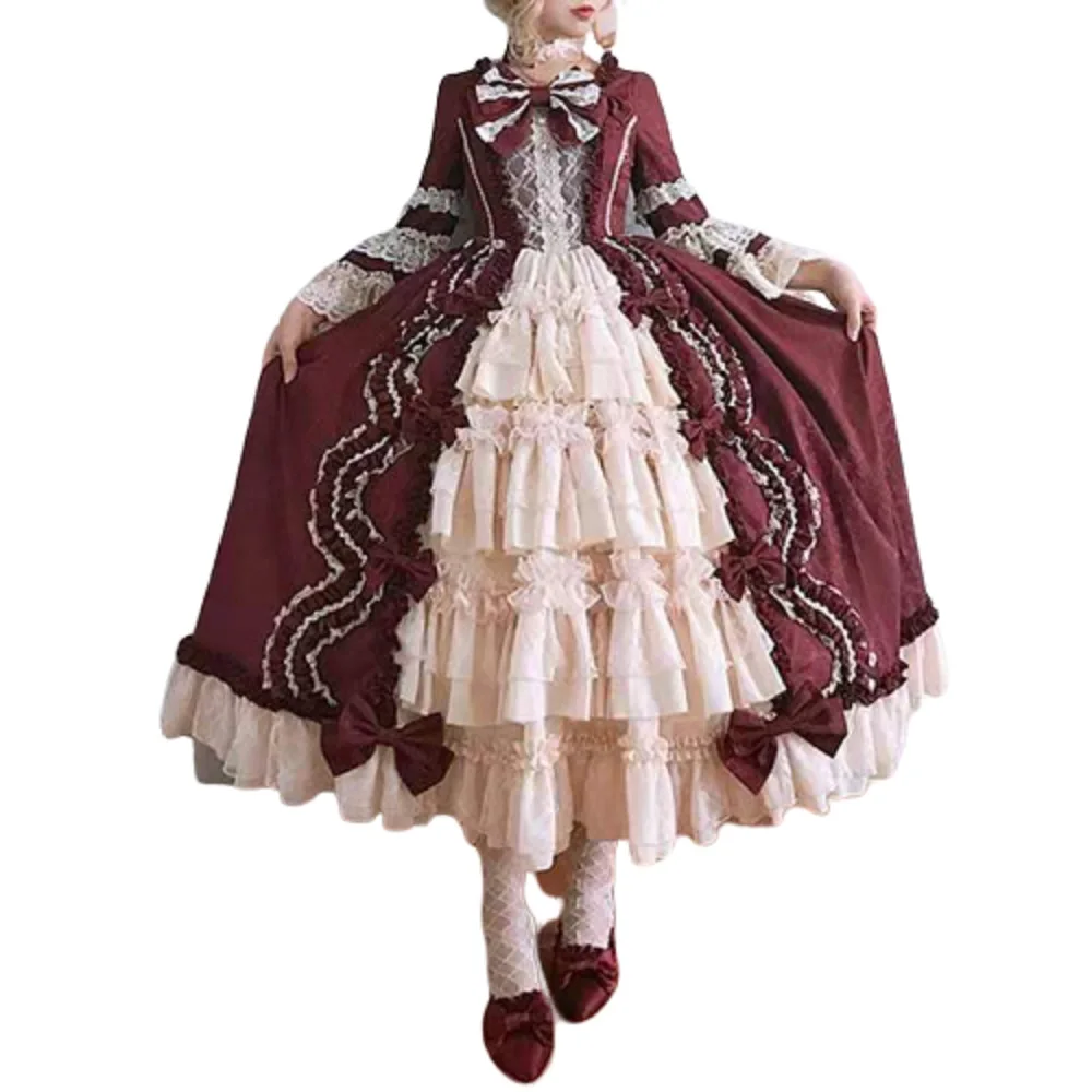 Women Medieval Vintage Dress Gothic Lolita Dress Long Sleeve Classic Lolita Dress Sweet Cute Ruffle Dress Anime Cosplay Costume