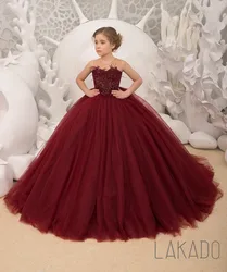 Robe de Bal Bordeaux Foncé pour Enfant, Tenue de Spectacle, ixd'Anniversaire, pour Fille de 6 à 14 Ans