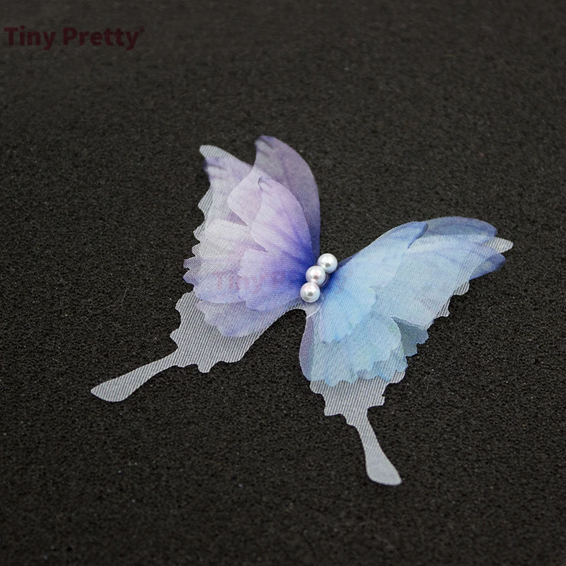 10PCS 4-layer Organza Butteflies w/ Imitation Pearls Handmade 50mm Swallowtail Butterflies Wedding Bridal Butterflies