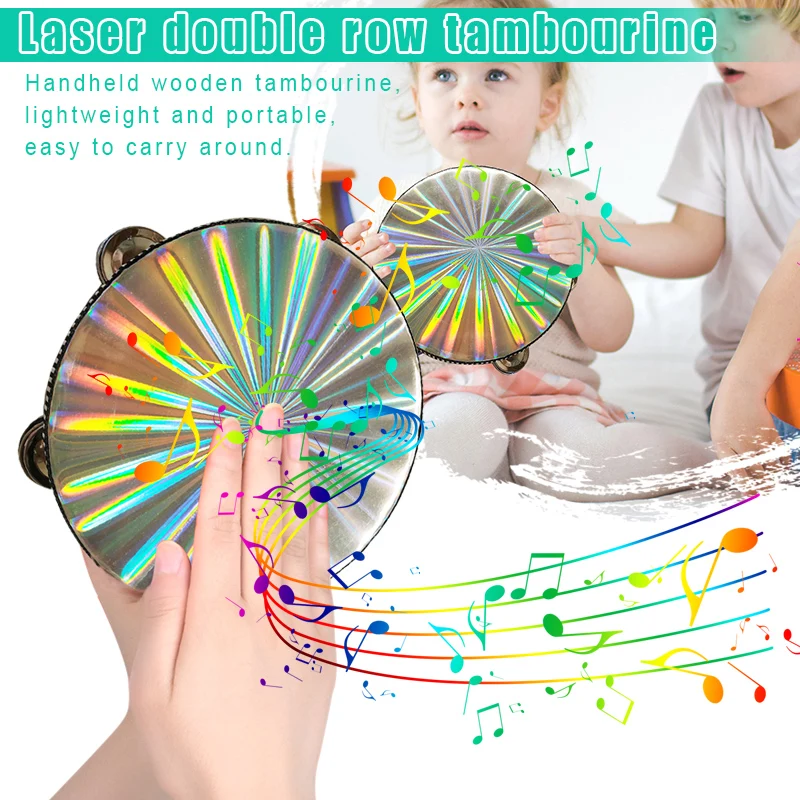 8 10 Inch Musical Tambourine Drum Round Percussion Jingles Portable for Children Performance Orff Instruments