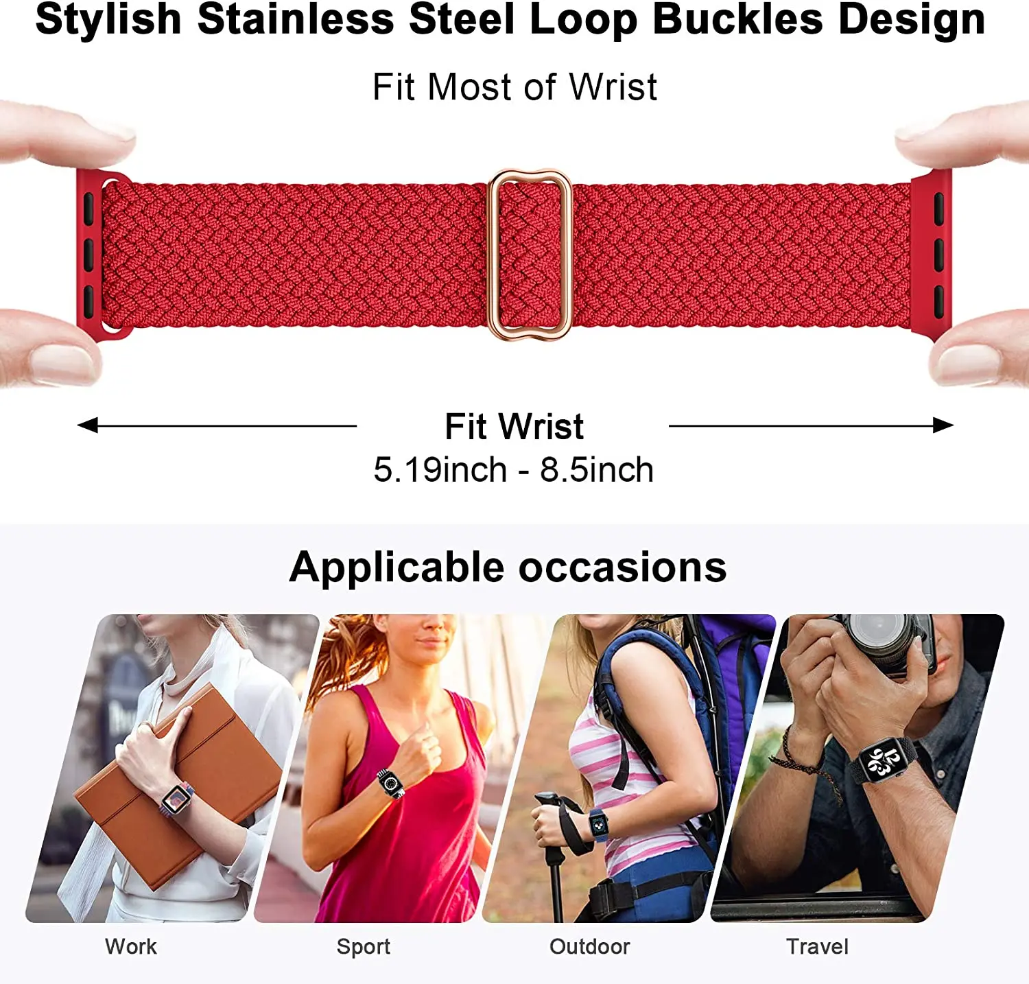Geflochtene Armbänder für Apple Watch, 44/42/45/49/46/40/41 mm, elastisches, verstellbares Armband, iWatch Serie 12, 11, 10, 9, 8, SE, 7, Ultra3, 4. – Detail 6
