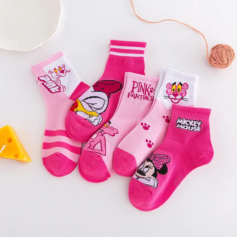 Anime Figure 5 paia/lotto calzini Disney Mickey Minnie Mouse calzino Cartoon Baby Sock per ragazze calzini antiscivolo in cotone per bambini Kid