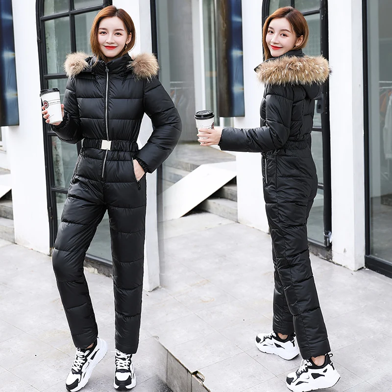 -20 Degrees Warm One Piece Jumpsuit Women Outfit Ski Suit Jacket Winter Parka Female Hooded Bodysuit Overalls Women Tracksuits