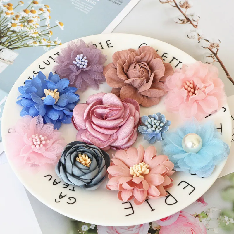 10 teile/satz mischen Stoff Blumen Simulation Blumen kopf Dekoration Blumen für DIY Zubehör – Detail 18