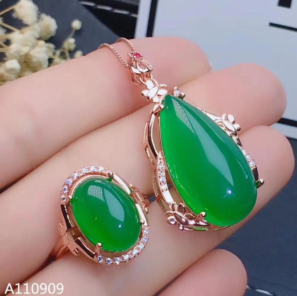 

KJJEAXCMY boutique jewelry 925 sterling silver inlaid Natural Chalcedony pendant necklace ring women's suit support detection